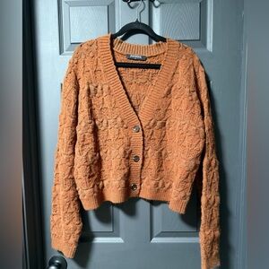 Disturbia Orange Textured V-Neck Cardigan